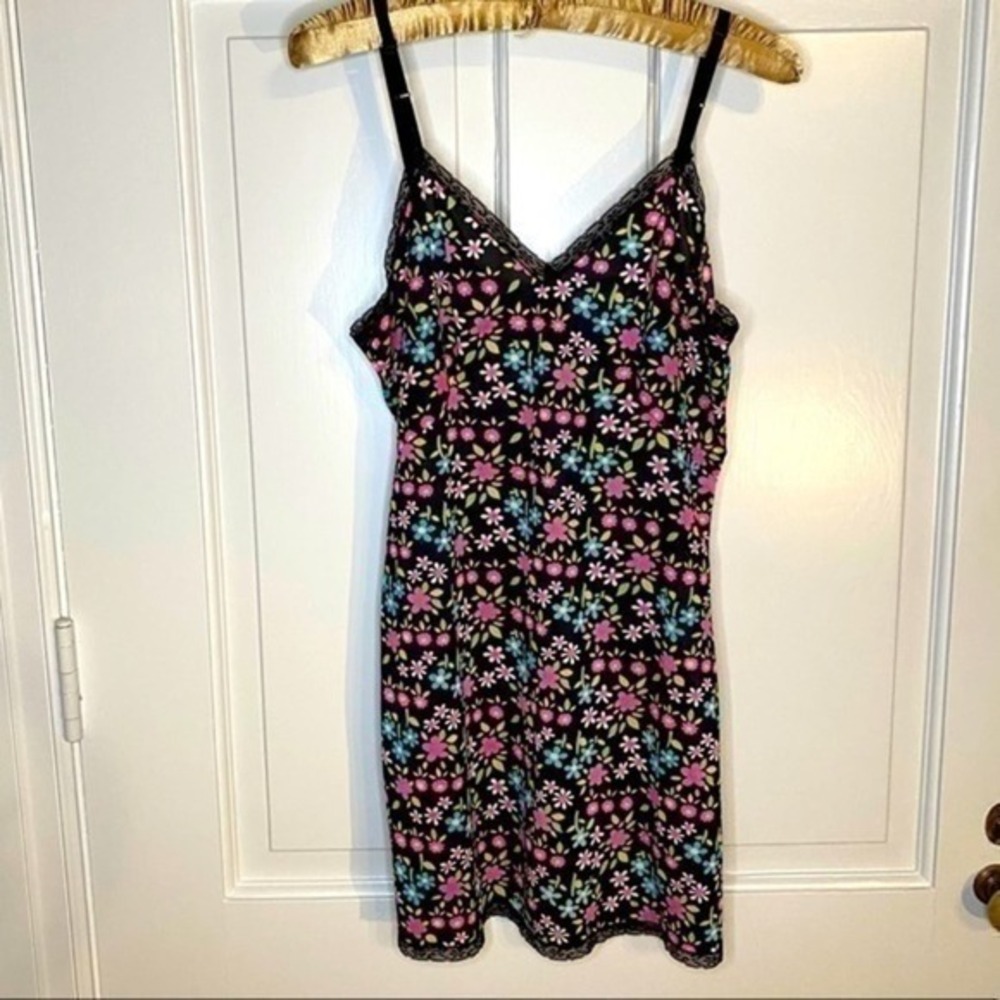 Vintage Sears Floral Black Slip Dress Size 9